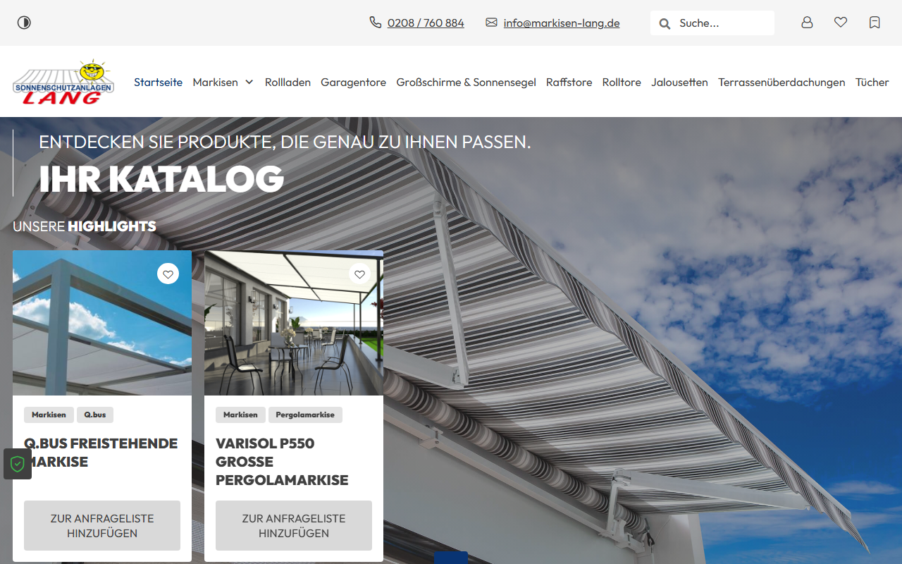 Sonnenschutz Lang — Screenshot der Website